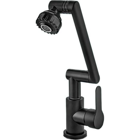 Robinet de lavabo pivotant - convient aux meubles-lavabos, lavabos, vasques et camping-cars, sans tuyauterie - 1 pièce, noir (1/5)