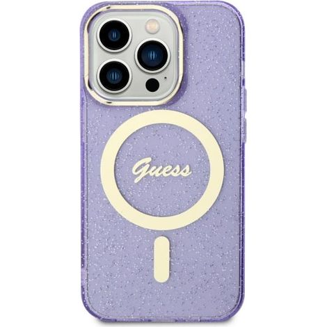 Guess Hardcase Glitzer Gold MagSafe Hülle für iPhone 11 Lila