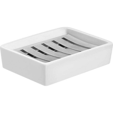 Porte-savon en céramique, porte-savon en acier inoxydable pour salle de bain et douche