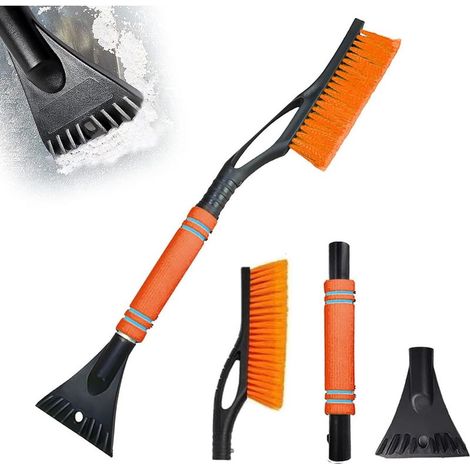 Balai à neige, pelle à neige avec balai, pelle à glace avec balai, grattoir en caoutchouc pour balai à neige de voiture, balai à neige de voiture 2 en 1, 60 cm de long avec manche antidérapant isolé, (1/4)
