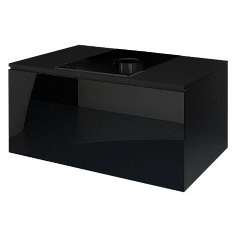 Mobile sospeso per lavabo collezione OWL, nero opaco e lucido, piano in vetro nero, ideale per il bagno (1/3)