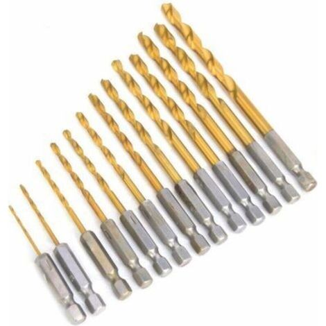 13x forets à bois pour perceuses Jeu de forets à queue hexagonale, jeu de forets HSS 1/4" pour arêtes de coupe hélicoïdales de 1,5 à 6,5 mm, pour le bois, le fer et l'acier (1/5)