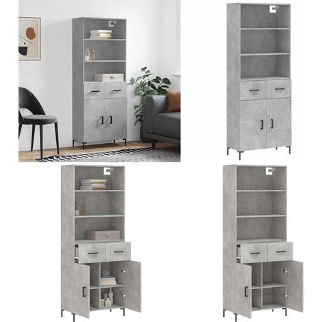 Buffet haut Gris béton 69,5x34x180 cm Bois d'ingénierie - Buffet Design Moderne - Meuble Rangement Gris - Armoire Cuisine - Buffet Haute Capacité - Buffet Salon - Home & Living (1/5)