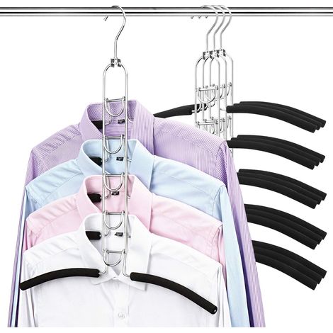 Lot de 4 cintres multicouches - Cintres antidérapants 5 en 1 en forme de champignon, étagère de rangement en métal pour vêtements et pantalons, gain de place (1/5)