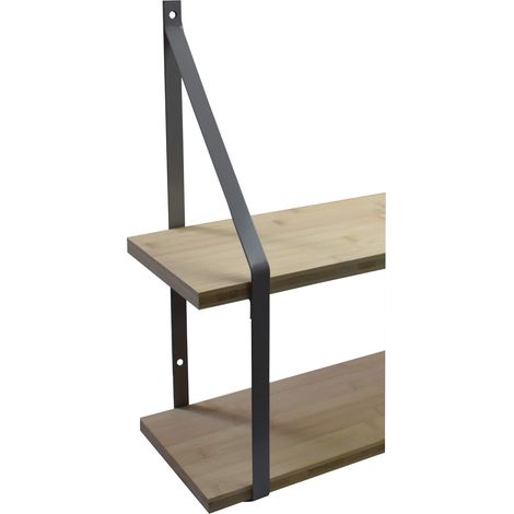 Étagère murale double Bambou 40x19 cm et supports métal Cali gris