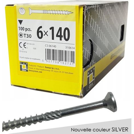 BOITE DE 100 VIS À TÊTE FRAISÉE 6 x 140, EMPREINTE TORX FINITION SILVER
