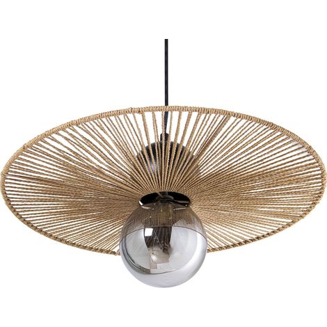 Suspension élégante en métal et rotin pour votre intérieur - Brun doré élégant et lumière translucide