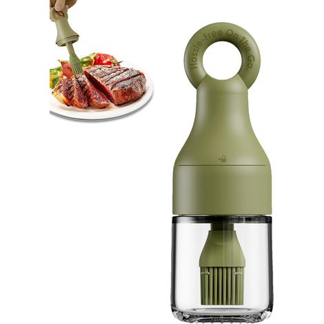 Ölflasche mit Bürste, Essigflasche mit Bürste, hitzebeständiger und auslaufsicherer Silikonbehälter für Camping, Braten, Backen, Grillen und Bars (1/5)