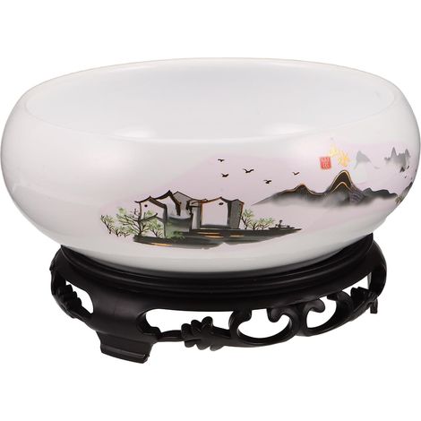 Pot de Fleurs en Céramique Blanche de Lotus avec Base en Plastique, Jardinière Aquatique sans Trou de 50 Cm, Bol Décoratif pour Plantes Hydroponiques, Nénuphars et Décoration (1/5)