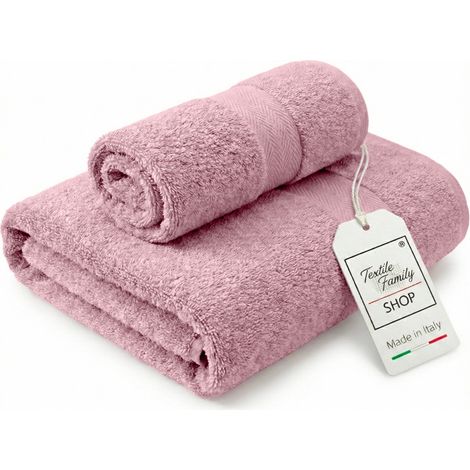 Coppia Asciugamani Viso e Ospite Incenso Rosa - Spugna 100% Cotone 450 g/m² Made in Italy