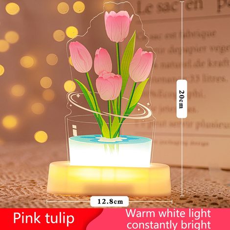 Veilleuse Forme De Tulipe - Luminaire D Ambiance Pour Intérieur - Décoration Printanière Salon Chambre Bureau - 1 Pièce (1/4)