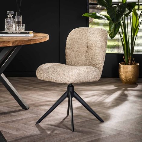 Chaise moderne pivotante en tissu bouclé beige ROTOR (lot de 2) (1/4)