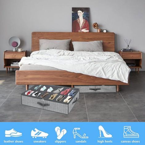 Lot de 2 organisateurs chaussures, couvercle transparent, robuste, rangement sous lit, gris (1/5)