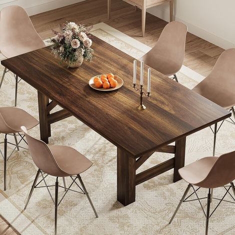 Table à manger rectangulaire en bois massif 180 cm - 6 à 8 personnes - Style ferme robuste - Noyer (1/5)