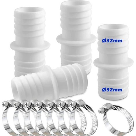Set di connettori per tubo Dailygoods (4 pezzi) 8 fascette stringitubo in acciaio inox Adattatore doppio per tubi da 32 mm per alimentazione di tubi per piscina/giardino (1/5)