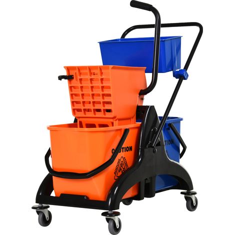 HOMCOM Carrello per Pulizie da 26L con 2 Secchi Lavapavimenti Arancione e Blu