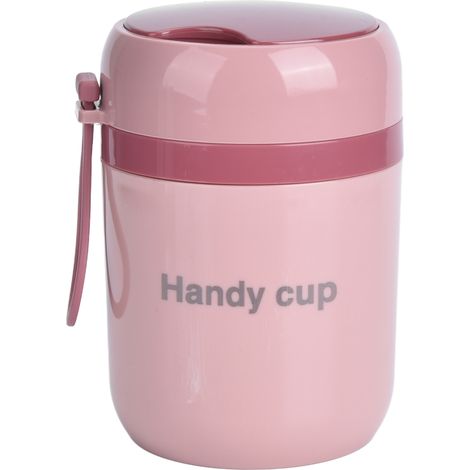 Isolierte, kochfeste 500-ml-Suppenbehälter mit Klapplöffel für Büro oder Schule – Nordic Pink (1/5)