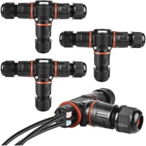 FENOPLASTICAConnecteur de câble à 3 broches, IP68, boîte de jonction pour câble de terre de 3 à 12 mm de diamètre, boîte de jonction extérieure étanche, noir (1/5)