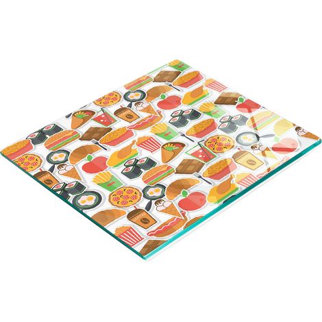 Tagliere da cucina decorativo in vetro con grafica di fast food, 60x52 cm (1/5)