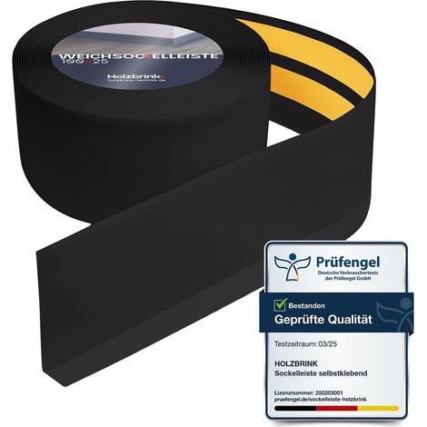 HOLZBRINK Weichsockelleiste selbstklebend PVC 100x25mm, 5 m  Wandleiste selbstklebend für Küche, Garage, Flur  Wandabschlussleiste PVC  Farbe: Schwarz