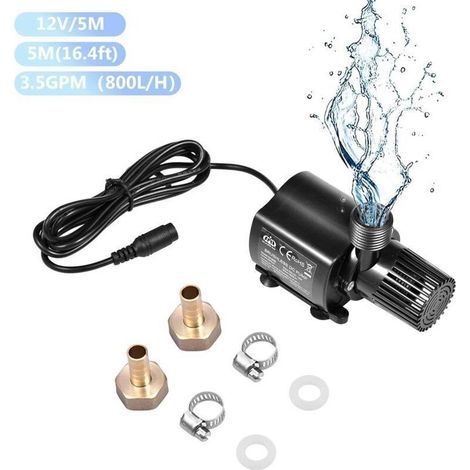 Pompe à eau CC 800 L/h, pompe submersible 5 m, pompe amphibie CC 12 V pour bassin, aquarium, fontaine solaire, circulation d'eau de piscine