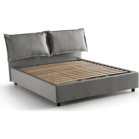 Talamo Italia - Letto alla francese Askari, Letto contenitore in tessuto, Apertura frontale, Adatto per materasso Cm 140x190, 100% Made in Italy, Grigio