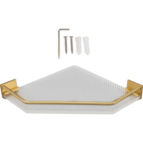 Étagère d'angle murale en acrylique, sans poinçon, flottante, support de rangement pour salle de bain et cuisine, or sans crochet (1/5)