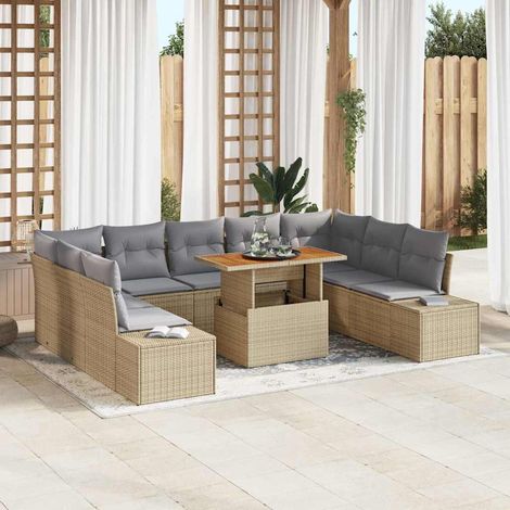 Garten Essgruppe mit Kissen 10 pcs Beige und Grau