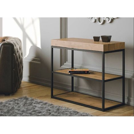 Console extensible bois foncé et pieds métal anthracite 14 personnes 40 à 300 cm Pacey (1/5)