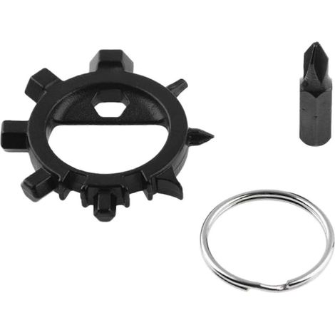 Outil multifonction 12 en 1 en forme de flocon de neige, tournevis porte-clés en acier inoxydable, ouvre-bouteille, portable (noir) (1/5)