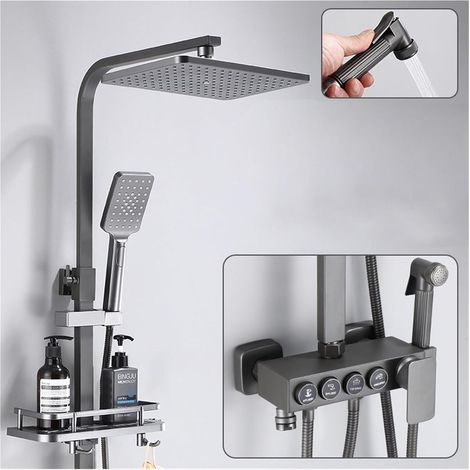 Ensemble de douche mitigeur thermostatique intelli Ensemble de douche numérique chaud et froid robinet système de douche de salle de bains robinet de douche en or noir pommeau de douche carré système (1/5)