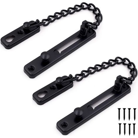 Set aus 2 Türsicherheitsketten aus Edelstahl mit federbelastetem Diebstahlsicherungsschloss, robuster, polierter Oberfläche und inklusive Schrauben, schwarz. – AquaForge