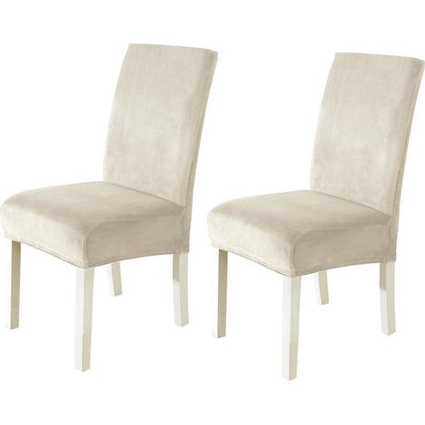 Stuhlhussen Samt 2er Set, Stretch, Kratzfest, Waschbar, Beige (1/5)