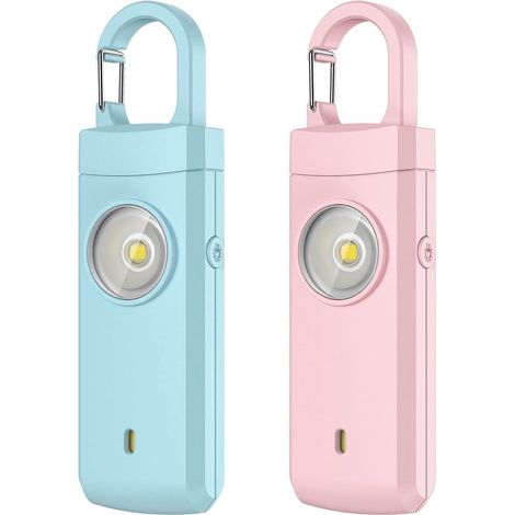 Lot de 2 alarmes personnelles – 130 dB – Avec LED et lampe torche – Rechargeables USB – Bleu et rose (1/5)