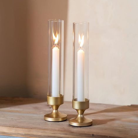 Bougeoir en Verre Cylindrique À Bougies - Lot de 2 Centres de Table de Mariage Décoration de Table de Salle À Manger pour Cheminée 31cm (1/5)