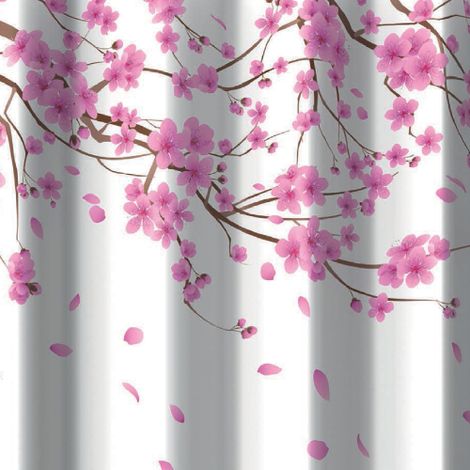 Tenda per doccia 2 lati in tessuto Sakura Rosa 180 x 200 cm per piatti doccia fornita senza ganci Sakura Rosa 180x200 Cm