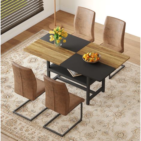 Ensemble repas moderne en MDF et métal brun et noir, 4 places, avec rangement intégré (1/5)