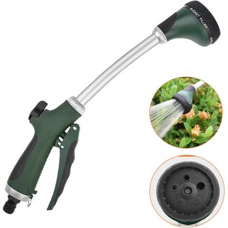 Pommeau de douche de jardin, long avec manche, 5 types de jets, avec contrôle du débit pour l'arrosage et le nettoyage, 40 cm (1/5)