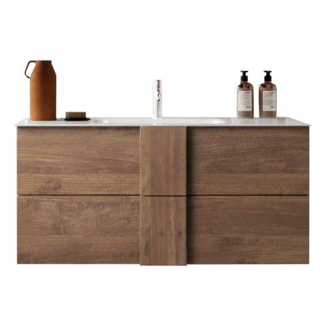 Mueble de baño suspendido con un lavabo y 2 cajones, longitud 82cm, colección FRASSI. Color roble claro