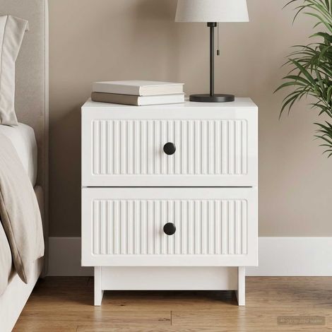 Table de chevet 2 tiroirs blanc brillant en bois d’ingénierie 43 x 34,5 x 47,5 cm, 12.44kg - PANGIVO (1/5)