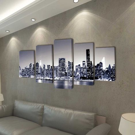 vidaXL Set de toiles murales imprimées Horizon de New York monochrome (1/3)