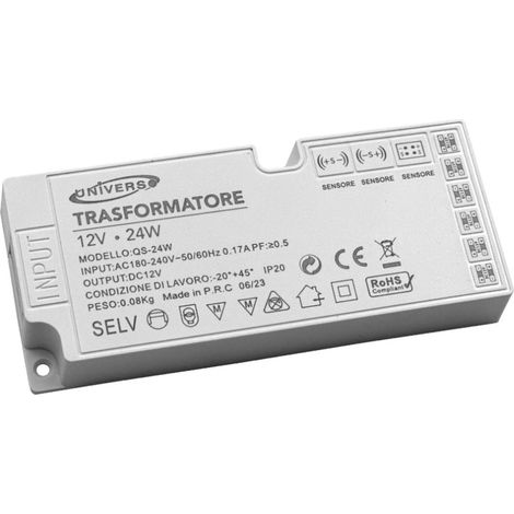 Alimentatore trasformatore slim da 230v a 12v 24 watt per strip led sensori luci 6 uscite 3 ingressi (1/5)