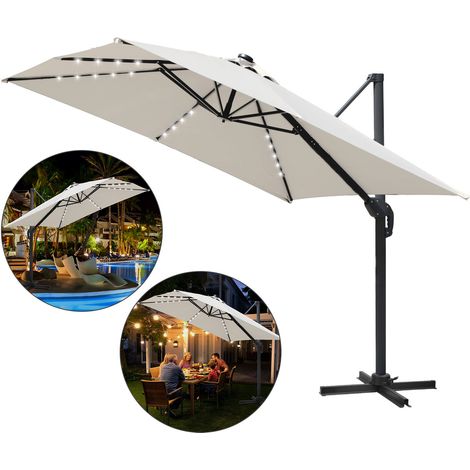 Jiubiaz Ombrellone ecru con illuminazione LED – Modello grande per terrazza elegante