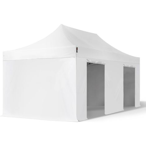 3x6m gazebo pieghevole con laterali, PREMIUM acciaio, bianco (1/5)