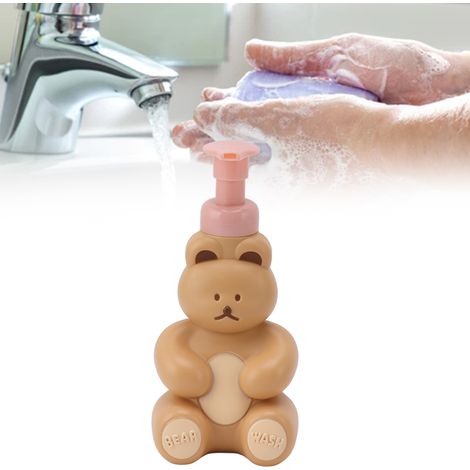 Flacon pompe mignon en forme d'ourson de dessin animé, grande capacité, distributeur pour nettoyant visage, gel douche et savon pour les mains grand format couleur thé au lait. (1/5)