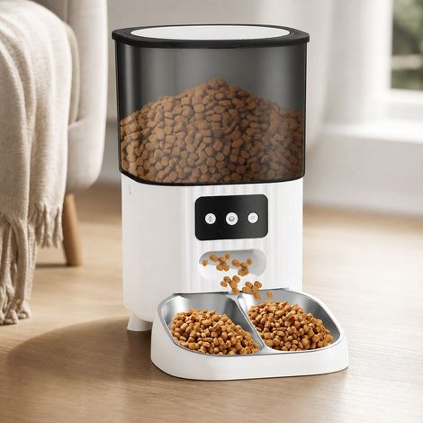 Distributeur automatique de nourriture pour animaux Maison WiFi 4.5L double bol inox programmable avec enregistrement vocal (1/5)