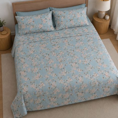 Funda Nórdica Doble Sabato, Funda de Almohada Incluida, Percal, Lavable a Máquina, 300x250 cm Azul