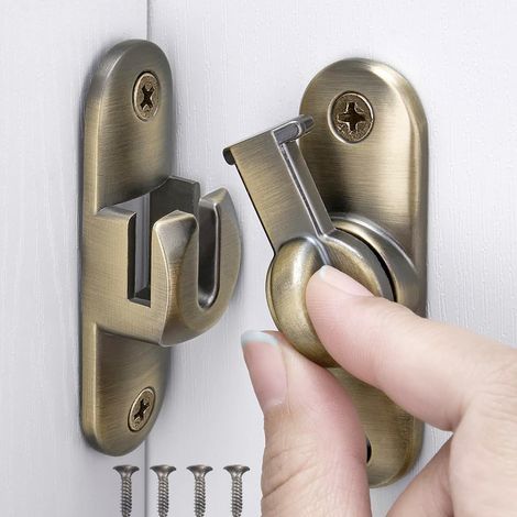 Loquet de porte de grange à bascule 90/180 degrés, en alliage de zinc, à angle droit, pour porte de portail, serrure, matériel pour jardin, salle de bain, placard, fenêtre (Or)