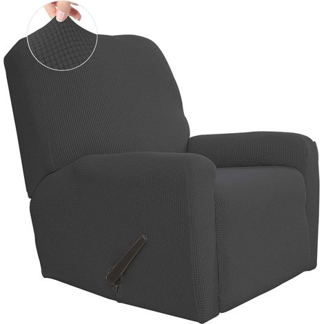 Housse De Canapé Inclinable - Tissu Jacquard Extensible 80% Polyester 20% Élasthanne - Pour Assise 58 à 86 cm - Gris Foncé - Lot De 4 Pièces (1/5)