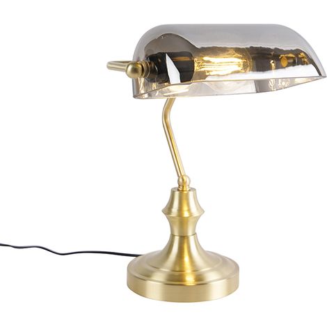 Classic Banker's Lamp Gold with Smoked Mirror Glass - Banker